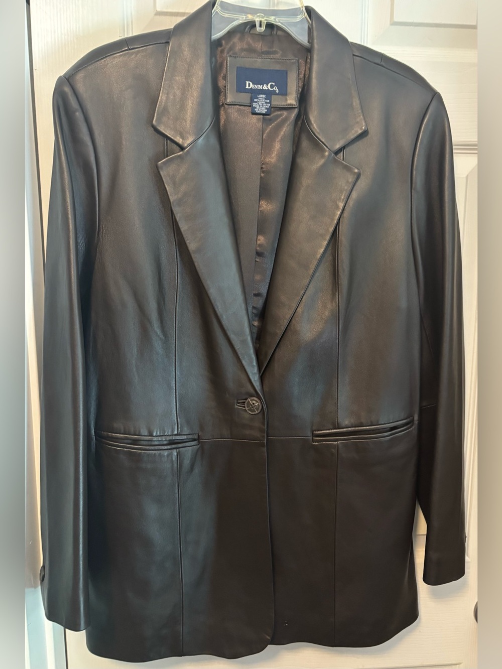Dark Brown Denim & Co Leather Blazer Jacket - Large - Picture 2 of 12